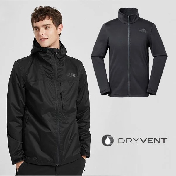 【The North Face】男新款 防風防水透氣耐磨連帽兩件式外套.夾克/風雨衣/ 3V9B 黑 N✿30E010